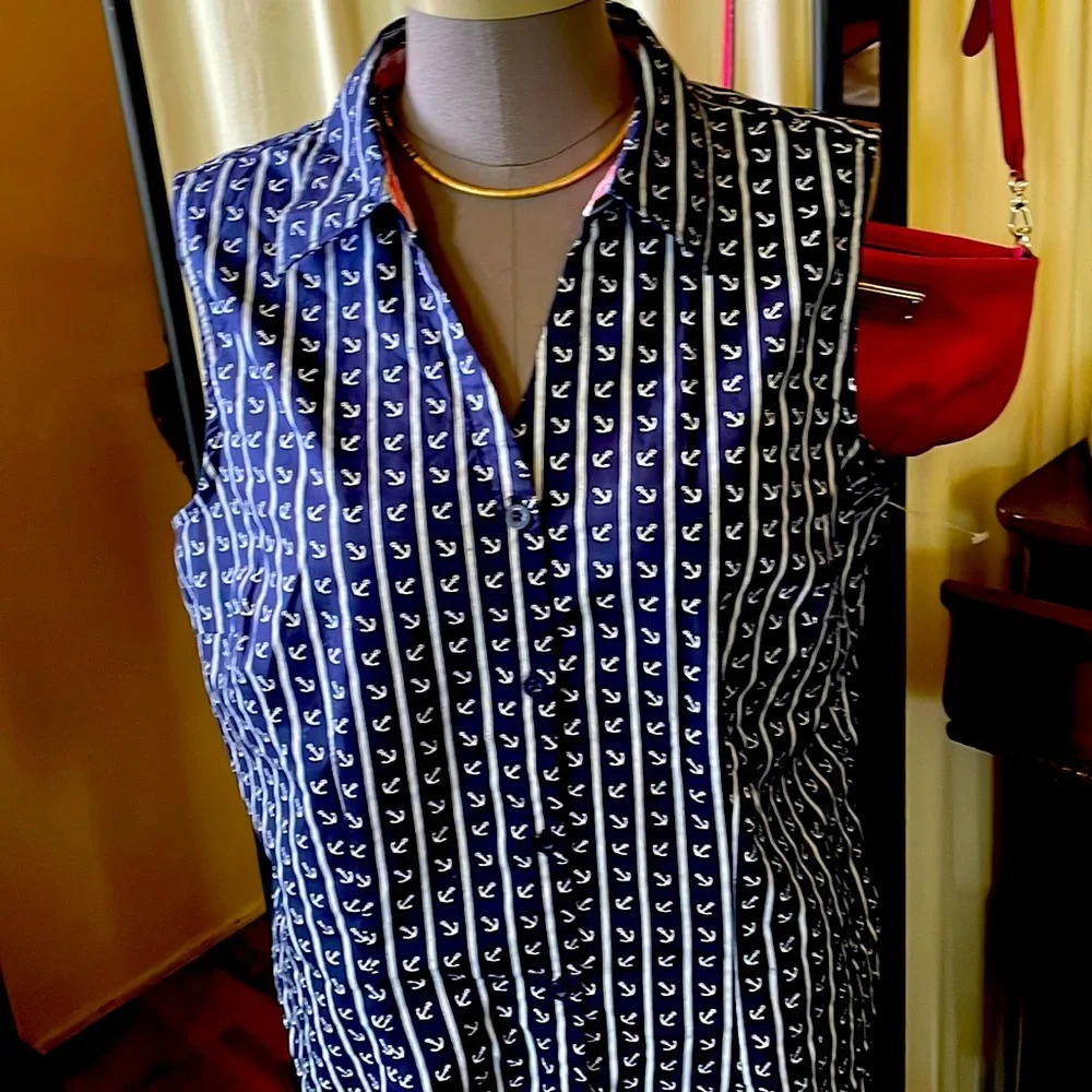 Basic editions sleeveless blouse anchor pattern size Large - Picture 1 of 7